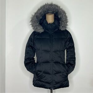 Calvin Klein 🖤 Black Down Puffer Coat Jacket Removable Hood With Faux Fur Trim